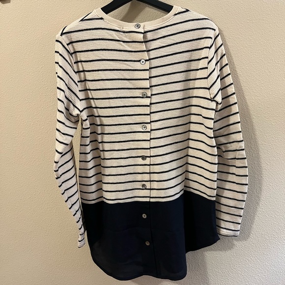 Cream and Navy Striped Sweater with Sheer Navy Bottom - Picture 3 of 6